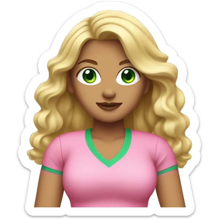woman with green eyes long wavy blonde hair and big boobs pink shirt and tennis skirt sticker