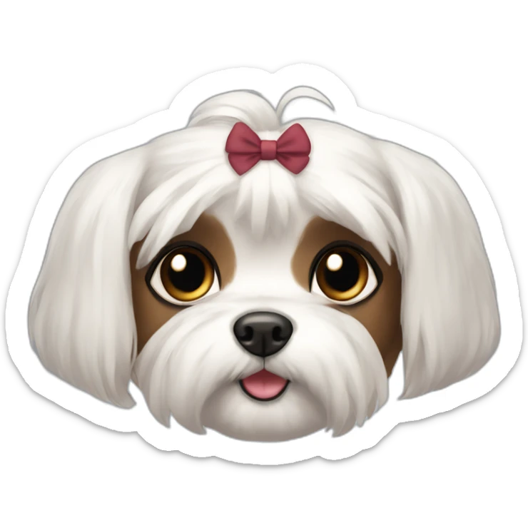 Maltese dog, brown eyes, black eyes, dark eyes, female with a hair bow sticker