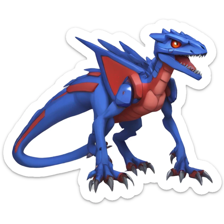  Cool Edgy Red Blue Digimon-Fakemon-Guilmon-Velociraptor-Dragon-Mecha full body sticker