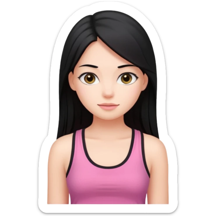 a pretty bratz fair girl with long straight black color hair and pink tank top on sticker