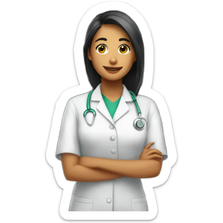 Chica joven con pelo largo trabajando en una farmacia sticker