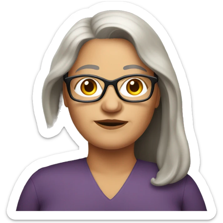 older fat woman long straight brown hair wglasses sticker