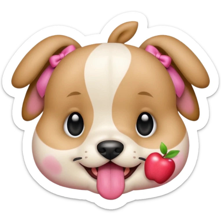 This puppy HEAD 🐶 with a pink bow and tongue out, please in apple ios emoji stylem not fluffy!! Not white, not hairy!  sticker