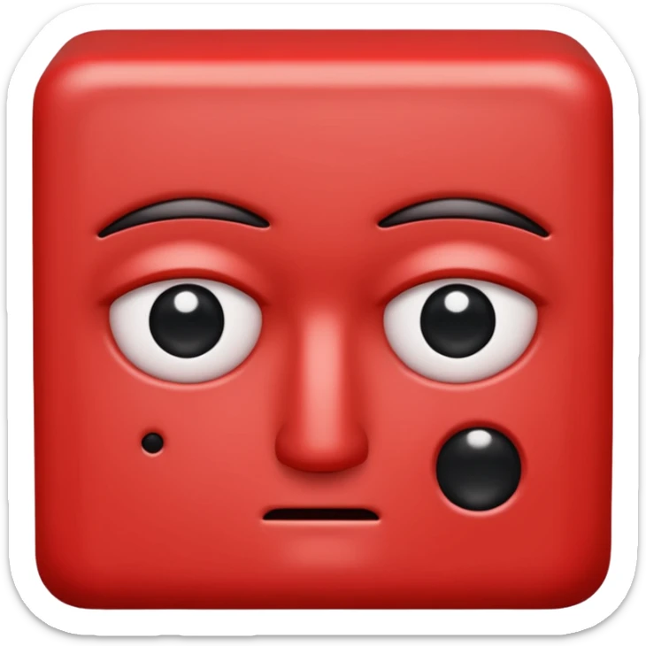Una figura roja con cabeza cuadrada y cuerpo de rectángulos con cara con dos ojos negros como puntos y cejas preocupadas sin boca y que tenga como una especie de polvo café en la cabeza sticker