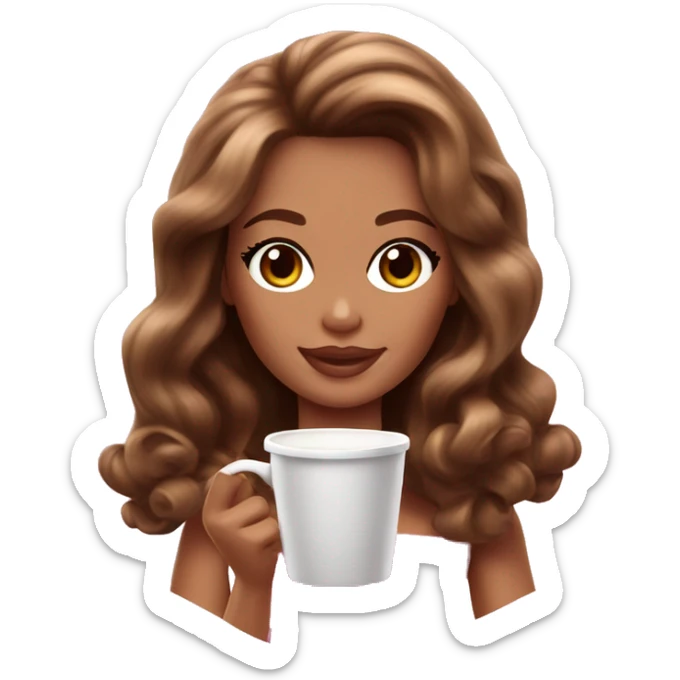 Barbie girl with brown wavy hair drinking coffee  sticker