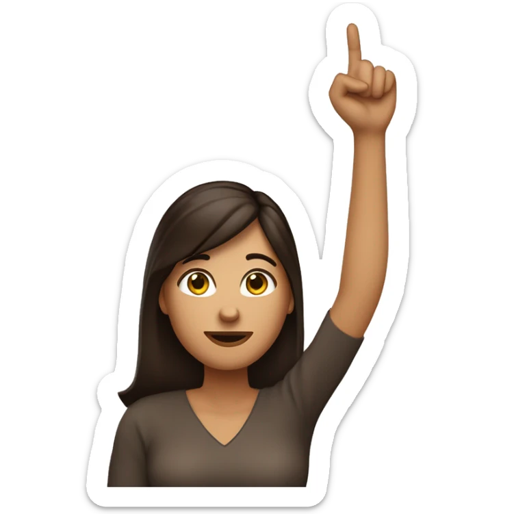 The woman dark brown hair is pointing upward with their hand with index finger raised. sticker