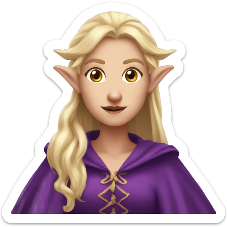 scared Noble female Elf with Elf ears and blonde hair and purple robes sticker