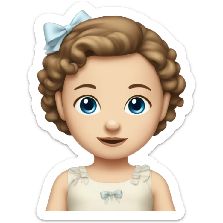 Baby girl blue eyes brown hair in dress with bow sticker