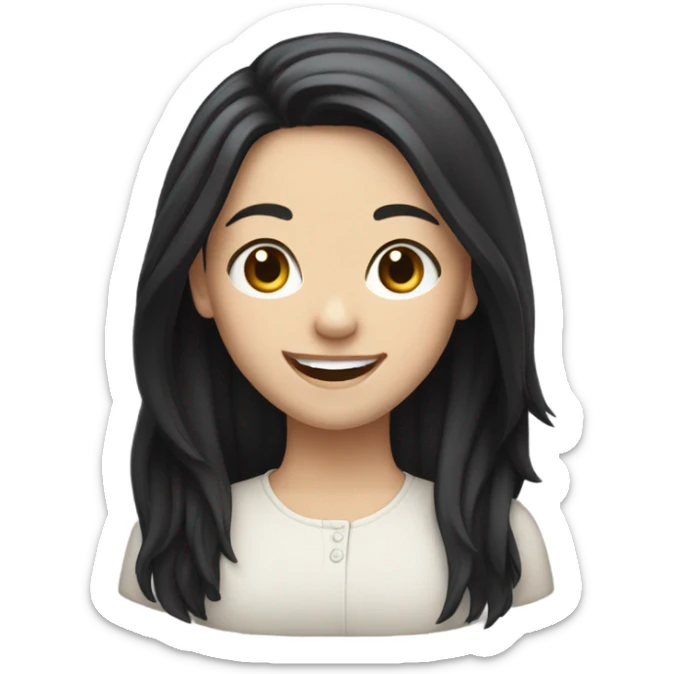 Pale girl with mid-layored black hair happy sticker