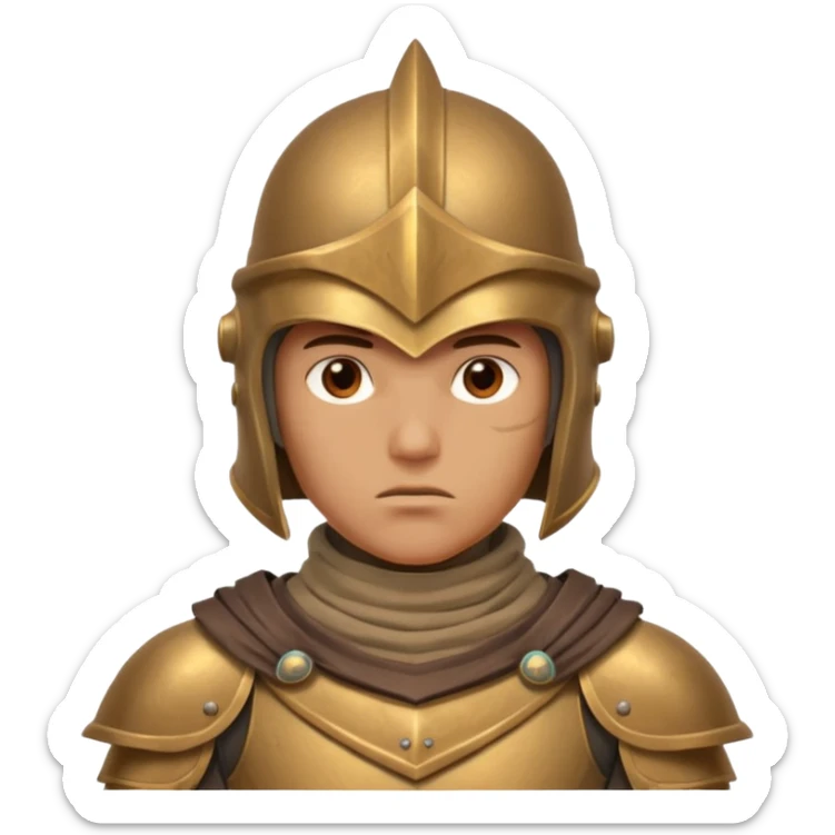 armored desert guardian portrait, head and shoulders only, bronze helmet, desert cape collar, battle-worn armor, strong expression, 3D cartoon, mobile game icon style, clean background, no text, no watermark
 sticker