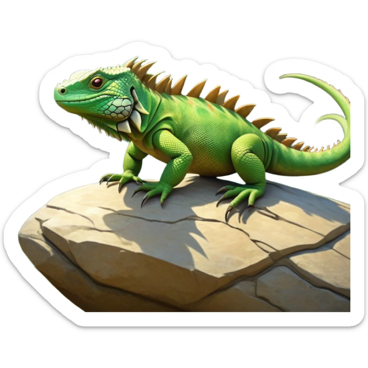 cinematic-iguana-realistic-full-body-basking-emoji,-long-scaly-body-stretched-out-on-a-sunlit-rock,-spiny-ridge-running-down-its-back,-textured-green-and-brown-skin-dappled-with-light,-sharp-intelligent-eyes-studying-the-surroundings,-long-tail-draped-over-the-stone,-simplified-yet-realistic-focused-features,-highly-detailed,-glowing-with-a-warm-tropical-glow

 sticker
