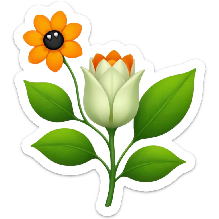 Green stem, white bud with black cartoony face: ;p. And six heart shaped yellowish orange petals sticker