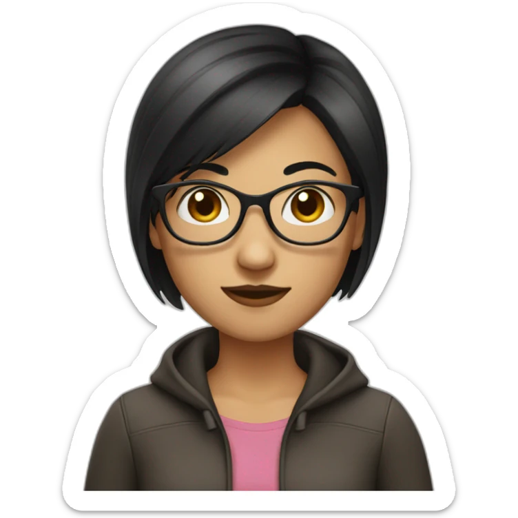 girl with dark brown very short straight hair and glasses sticker