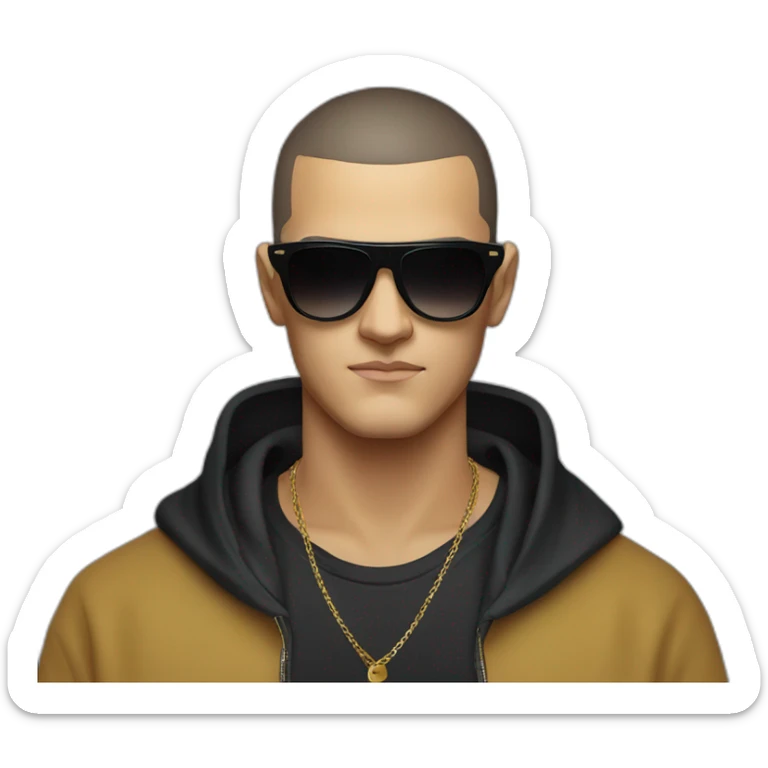 Serious face of DJ Snake with black sunglasses front view wearing a BLACK hoodie sticker