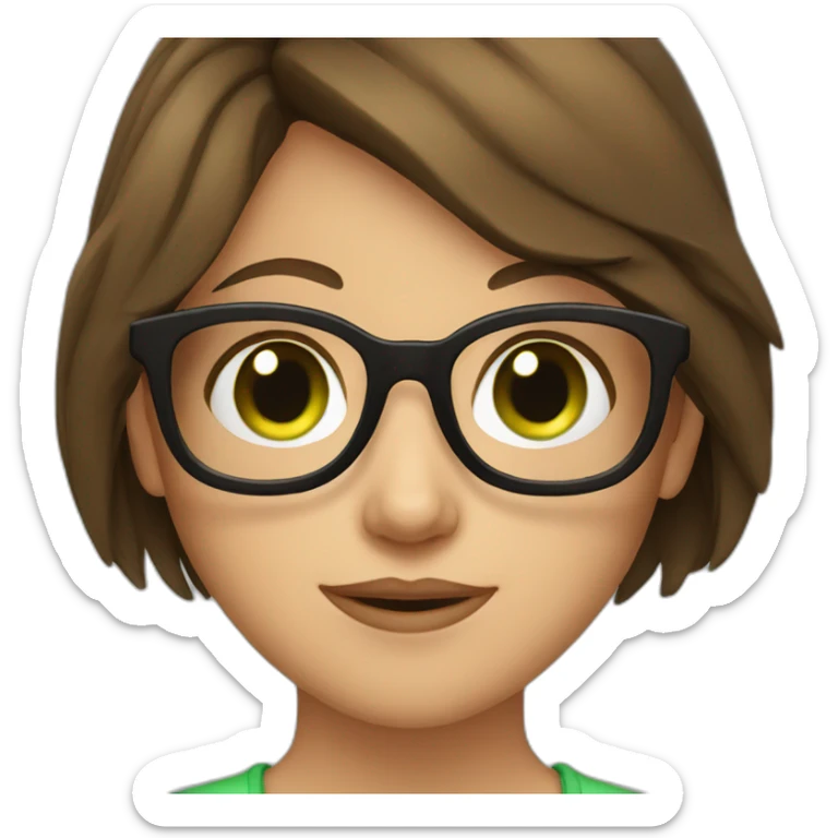 girl with brown hair and green eyes and glasses sticker