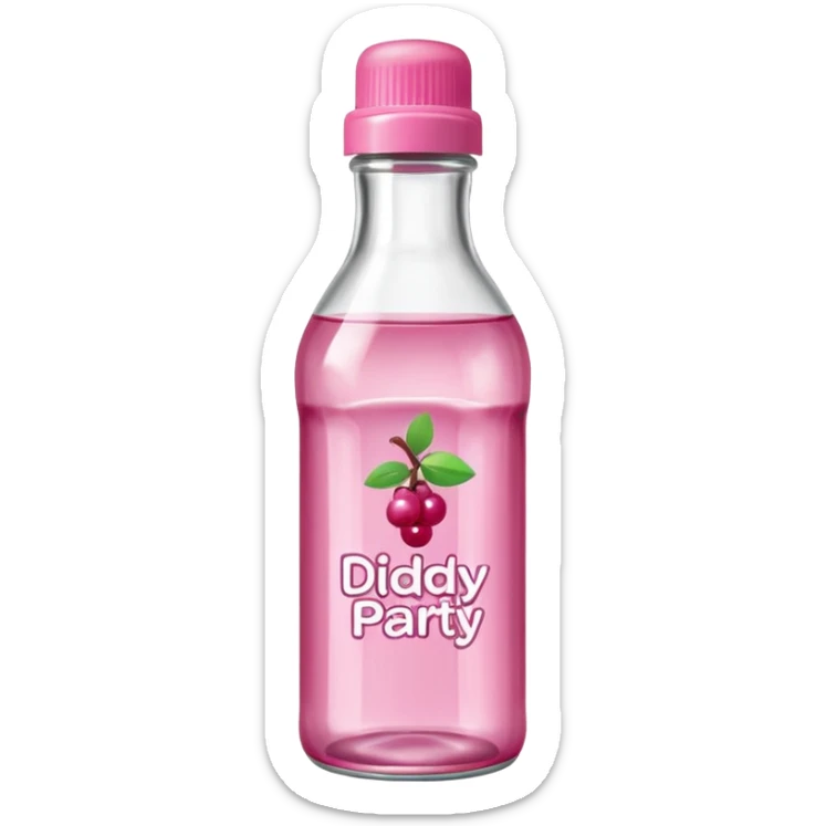 realistic baby oil style bottle pink cap pink logo clear bottle with berry logo with diddy party written and a berry on top bottle sticker