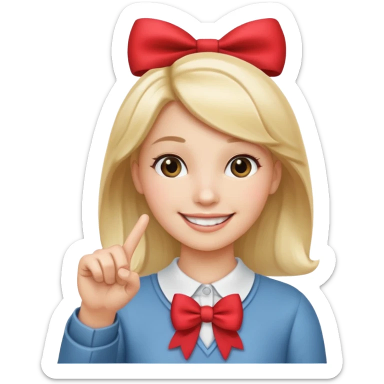 Quiero este emoji😁y en la cabeza en el lado izquierdo este lazo 🎀 con esta mano👆en el dedo  sticker