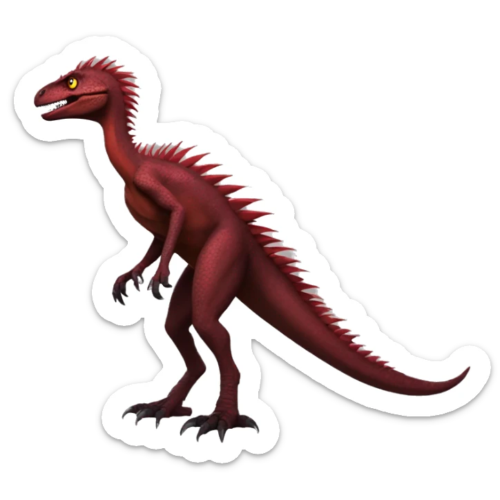 Cool edgy sexy handsome Maroon-colored velociraptor with bright-red spiky mane full body sticker