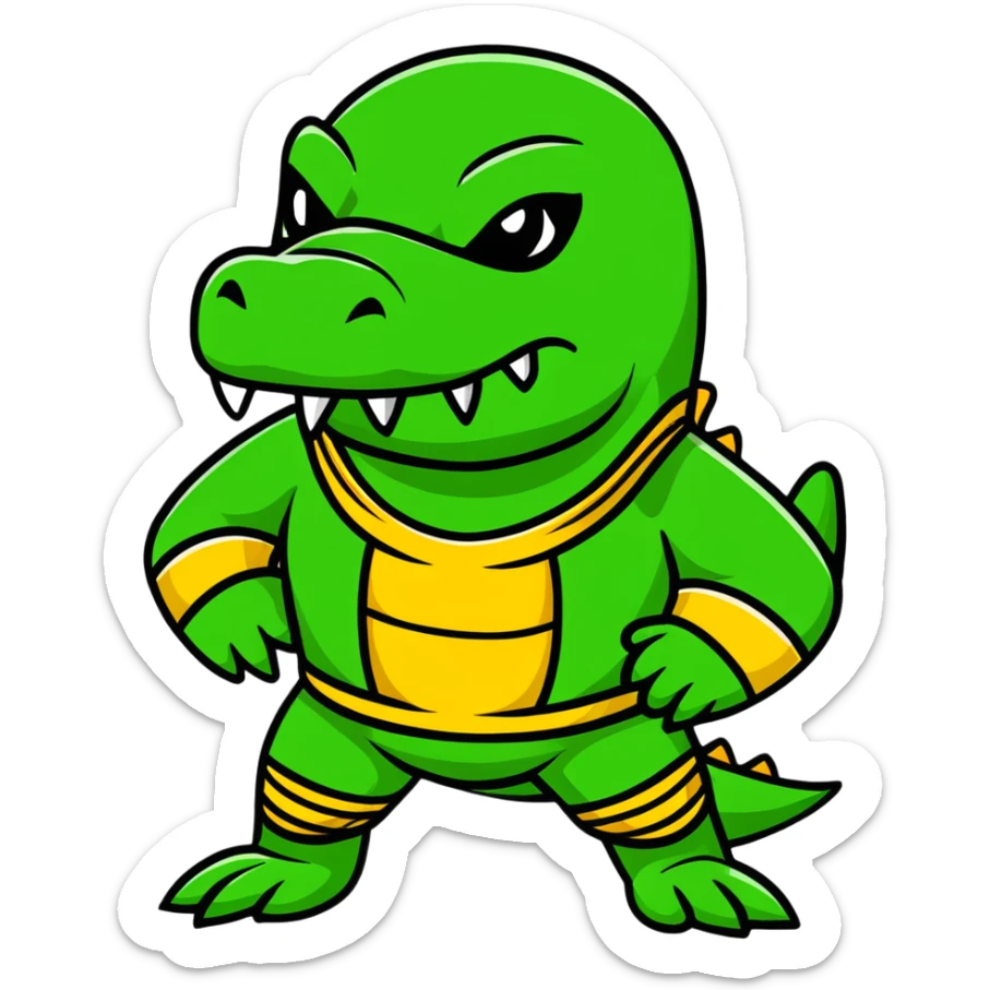 fierce alligator luchador mask with swamp green and gold colors sticker