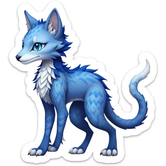 Kawaii dark edgy fantasy ethereal feline-vernid-sergal-fursona animal creature with a tufted tail full body with intricate markings  sticker
