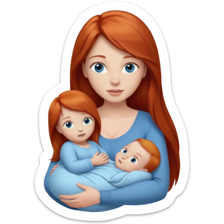 A red head with long straight hair, she has blue eyes with big boobs and a baby boy sticker