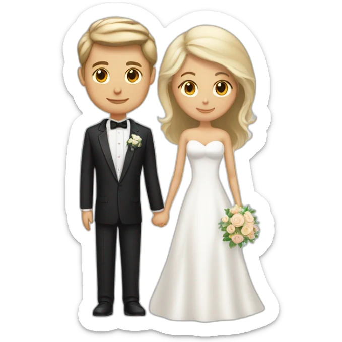 Tan brown hair woman and white blonde hair man getting married sticker
