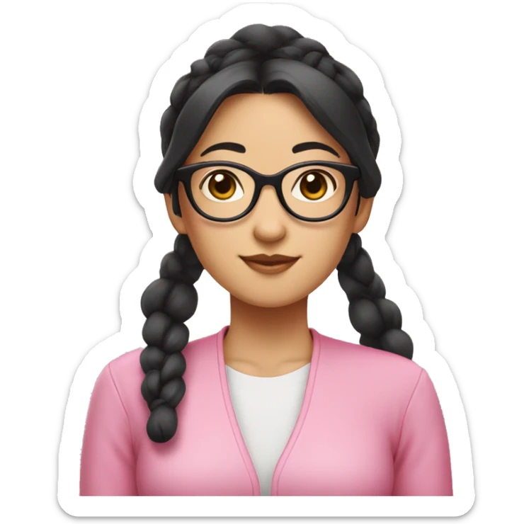 "An Asian girl with black hair, wearing glasses, and dressed in a pink outfit. Her hair is styled in two buns on either side." sticker