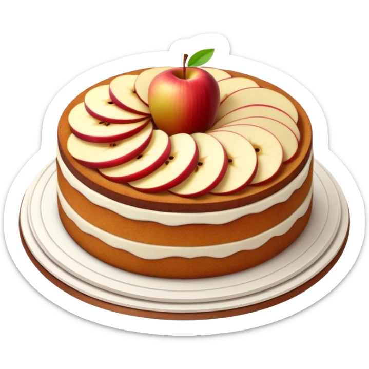 cinematic-realistic-apfelkuchen-cake-emoji,-depicted-as-a-classic-cake-with-cinnamon-and-thinly sliced apples on the top a few neatly spread out-rendered-with-soft-textures-and-warm,-inviting-lighting. sticker