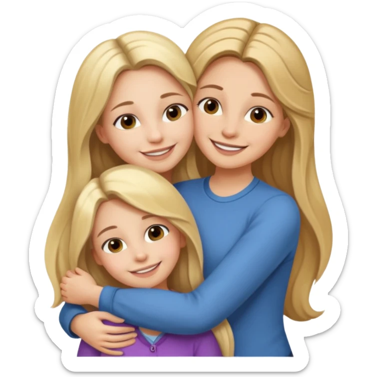 A beautiful mother with long brown hair hugging her cute 12yr old blonde hair daughter super happy sticker