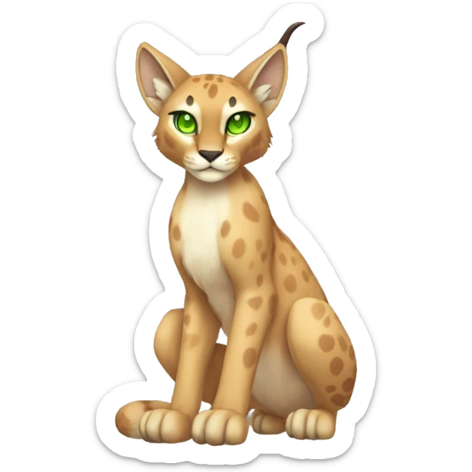 Beige Lynx-Caracal-Fakemon-hybrid with orange points with spots, green eyes brown toes, and short tail, full body sticker