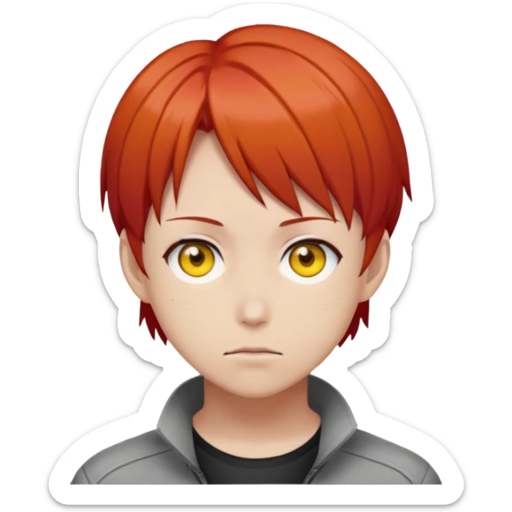 Makima from anime Chainsaw Man emoji style, short red hair, yellow eyes, calm facial expression sticker