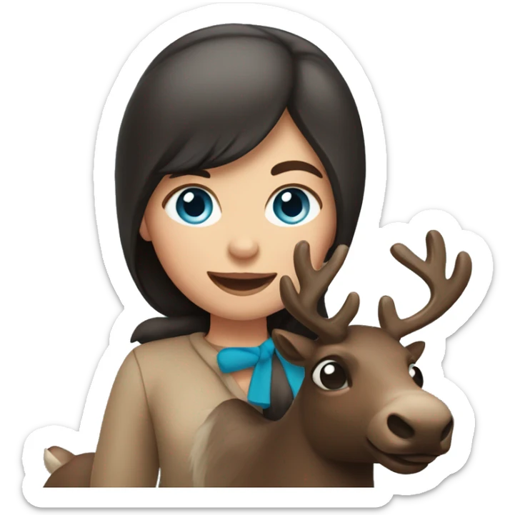 Dark hair blue eyed girl riding a reindeer  sticker
