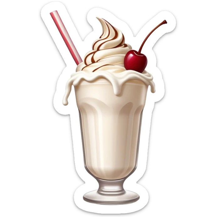 Cinematic Realistic Milkshake Drink Emoji, depicted as a thick, creamy milkshake with a swirl of whipped cream rendered with rich textures and inviting, nostalgic lighting. sticker