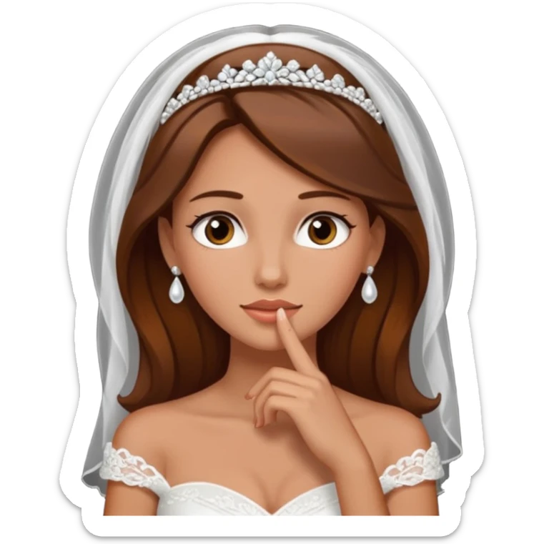 White tanned skin bride with brown hair with a chin on her face sticker