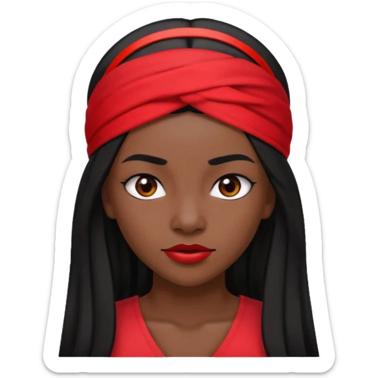 Black woman lawyer with long black hair and red headband, strong and sharp, assertive expression sticker