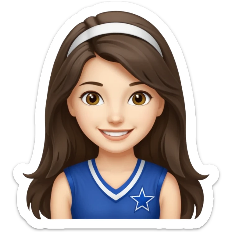 white happy long haired brunette girl hazel eyes in dallas cowboy cheerleader outfit sticker