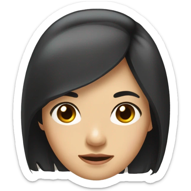A head and shoulders shot of a 35 year old Asian woman, with long black hair,   with brown eyes wearing a t-shirt. sticker
