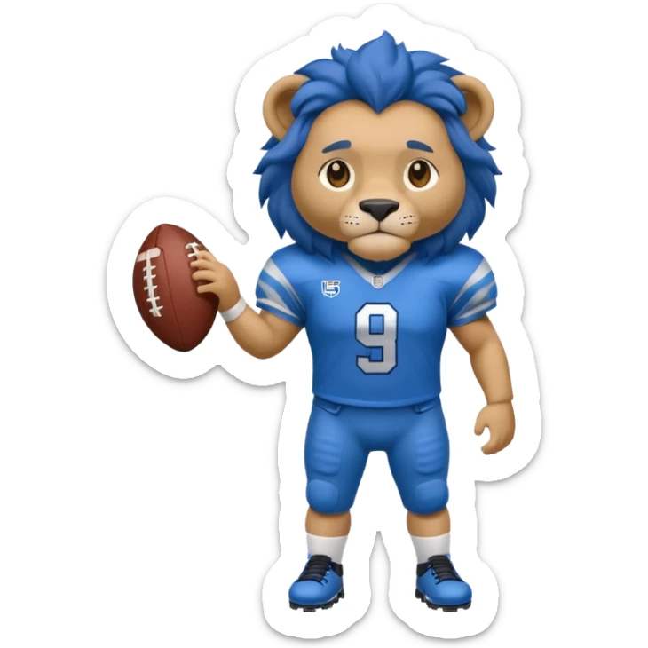 full blue color lion, wearing blue american football jersey sticker