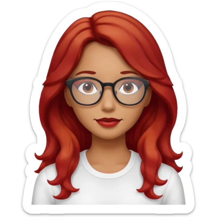 Crespa peli roja tono fuerte , trigueña , con lentes y top blanco pelo largo  sticker