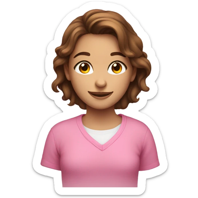 smiling girl with brown hair pink shirt cozy sticker