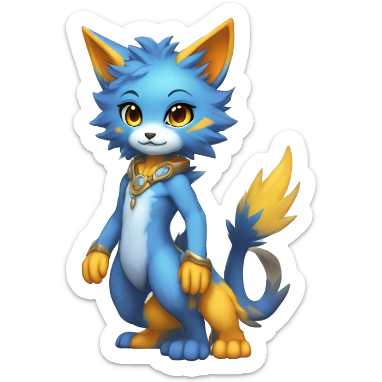 Anthro-Edgy-Cool-Blue-Yellow-Beige-Orange-Contrast-Colors-Fantasy-Fur-Sona-Chibi-Shiny-Fakémon-Hybrid full body sticker