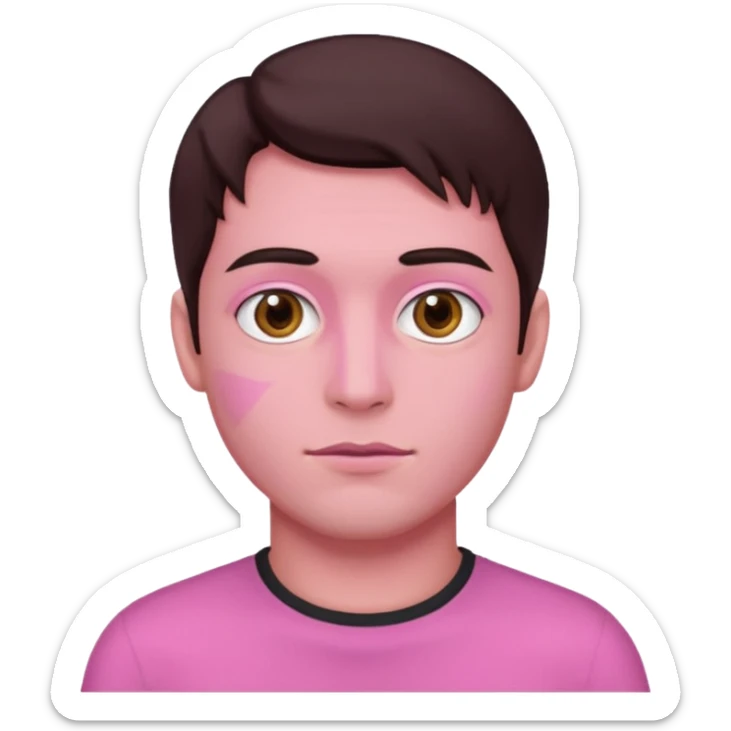 He is supposed to have all pink skin and dark brown hair and hazel eyes sticker