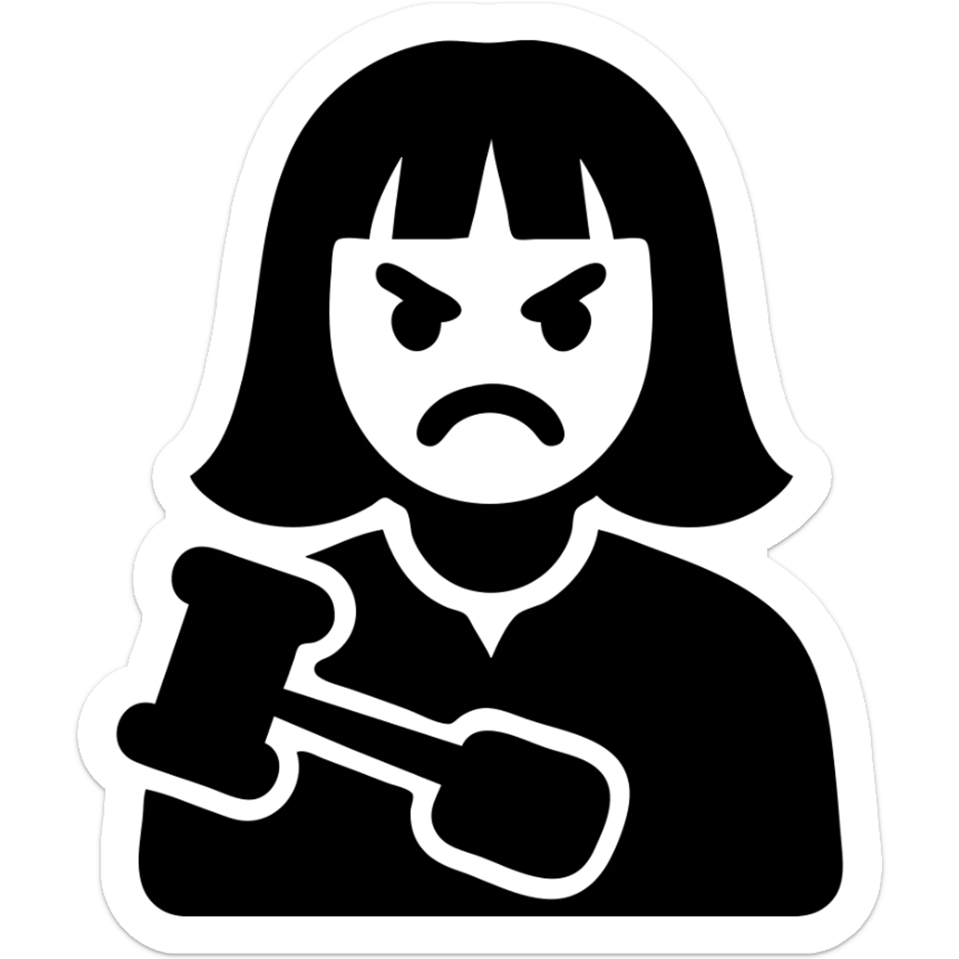 angry judge with blonde shoulder-length hair and bangs sticker