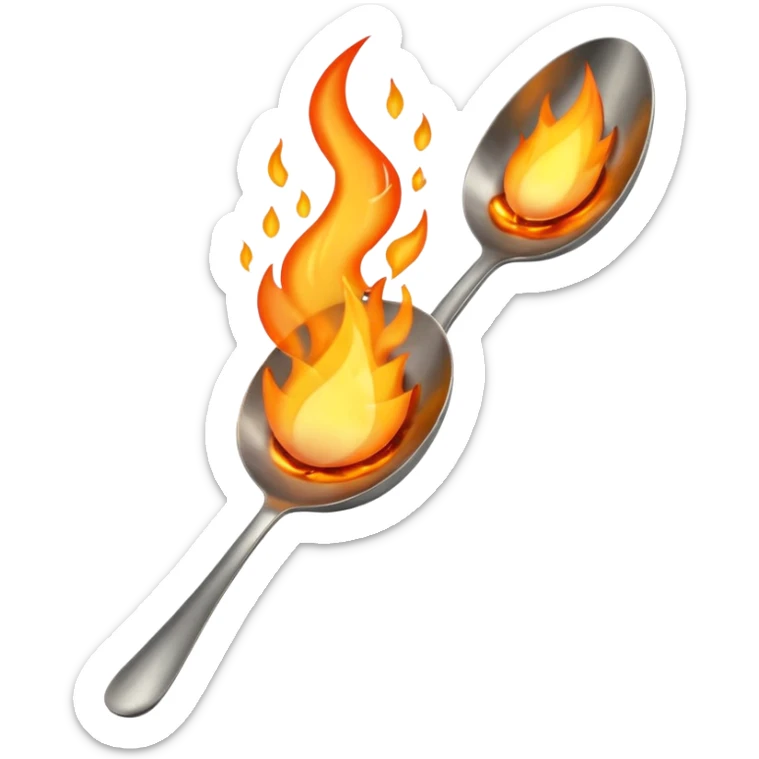 Una cuchara de metal y una llama de fuego por debajo sticker