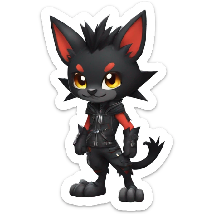 Black Anthro Cool Punk Bat-Litten-Fakemon-fursona Full Body sticker