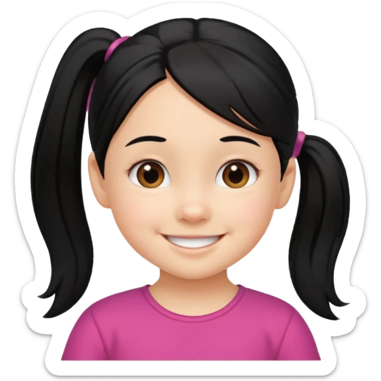 una chica pequeña con una cola de caballo el pello color negro  3 años sticker