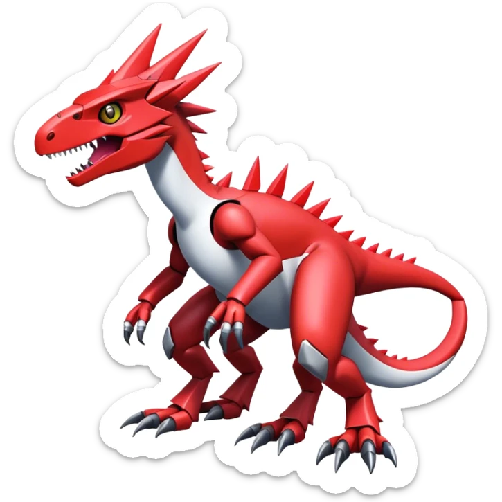 Spiky Cool Edgy Futuristic shiny colorful Digimon-Fakemon-Guilmon-Velociraptor-Mecha full body   sticker
