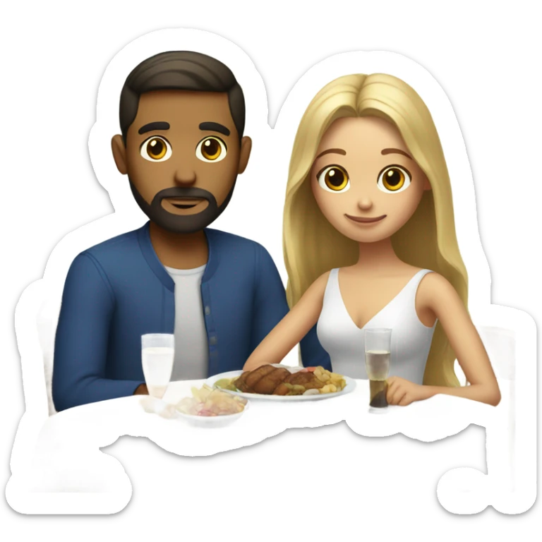 Puerto rican beard short brown hair getting dinner with with blond long hair girl  sticker