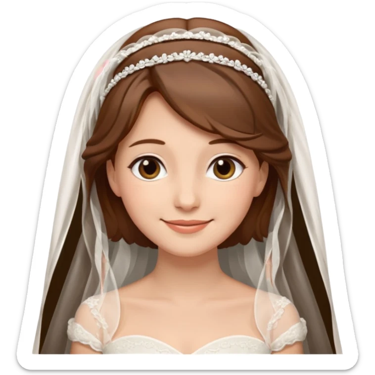Blonde skin bride with a long veil with brown hair with a chin on her face with a medium body sticker