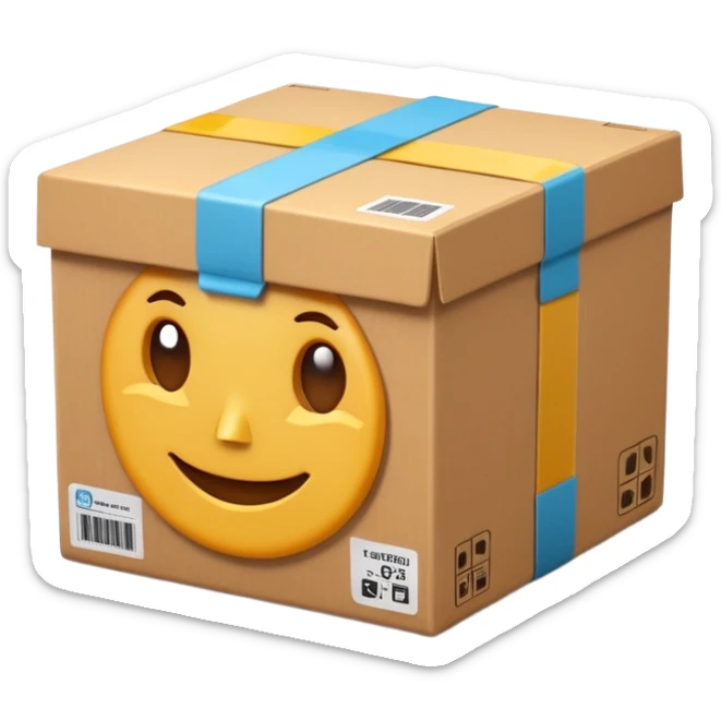 3D Apple-style emoji of a cardboard delivery box with a shipping label and tape. Rounded, glossy, smooth, soft shadows, white background.


 sticker